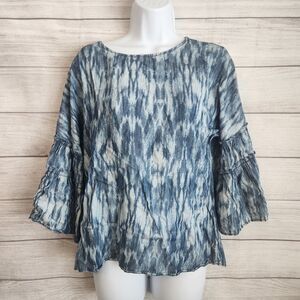 Liverpool Tie Dye Blouse Blue Boho Chic Flowy Bell Sleeve Top XS